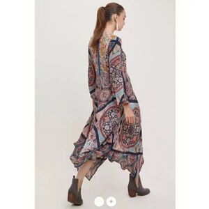 Tolani Clara Mixed Print Floral Geometric Handkerchief Hem Dress Medallion Sz M